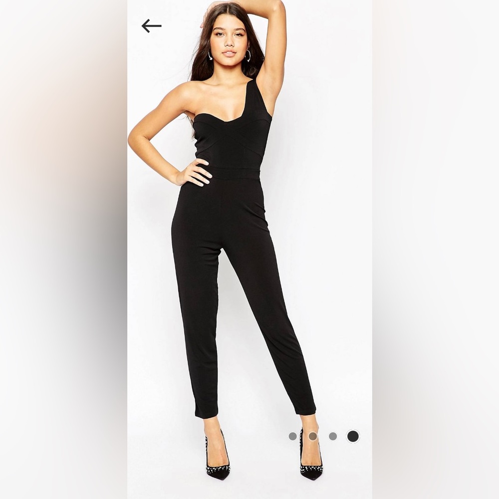 ASOS One Shoulder Jersey Jumpsuit, Black, Size 12